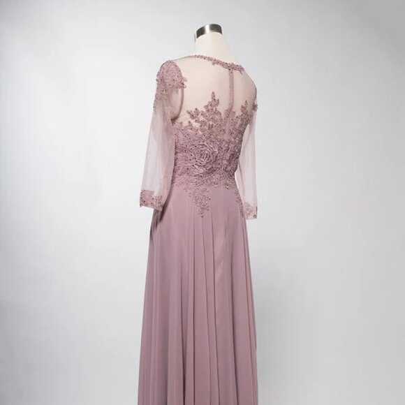 New A-Line MOB Formal Maxi Gown w/ Round Neck & Floral Lace Embroidery TC M2723J - Picture 6 of 8